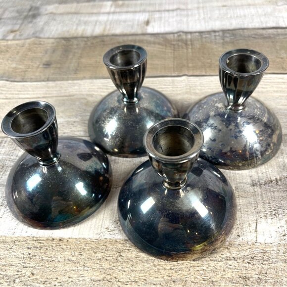 Oneida Silversmiths Silver Plated Art Deco MCM Candle Holders Set of 4 Vintage - Picture 8 of 13